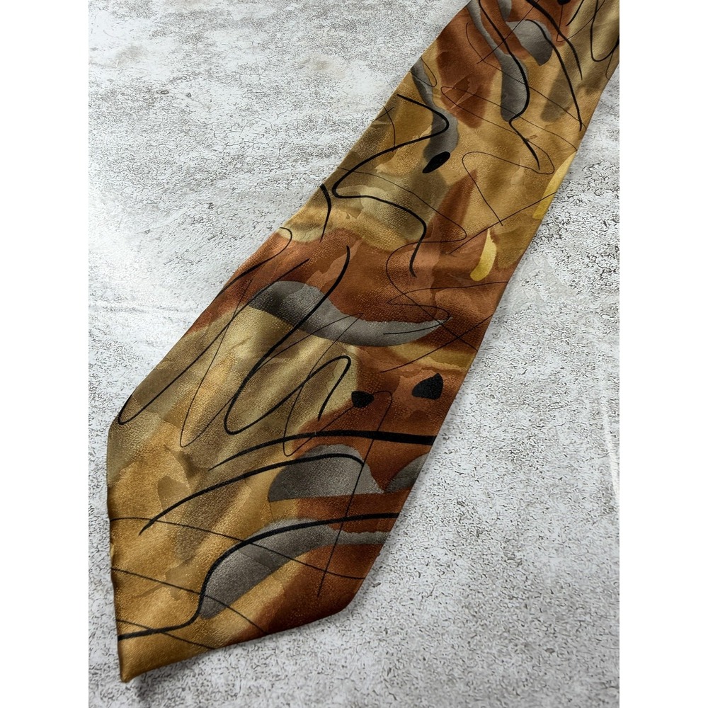 J. Garcia Tie Mens One Size Gold 100% Silk Pointed Geometric Jacquard Logo